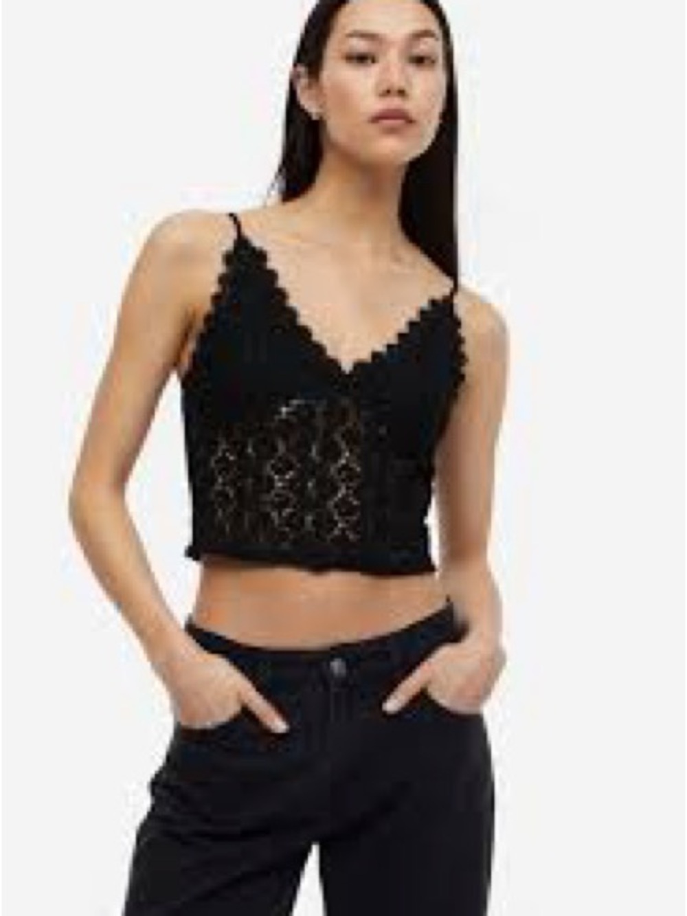H&M Black Crochet Floral Lace Fairy Goth V-Neck Cami Top
